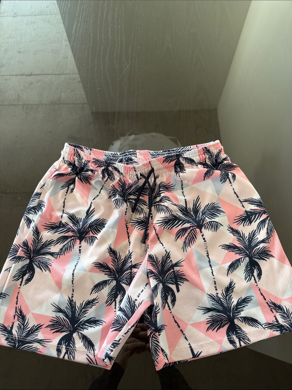 The Drip Shop Pink Palm-Print Drawstring Shorts